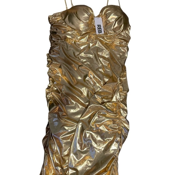 REBDOLLS Ember Metallic Ruched Midi Bodycon Dress - Picture 3 of 3